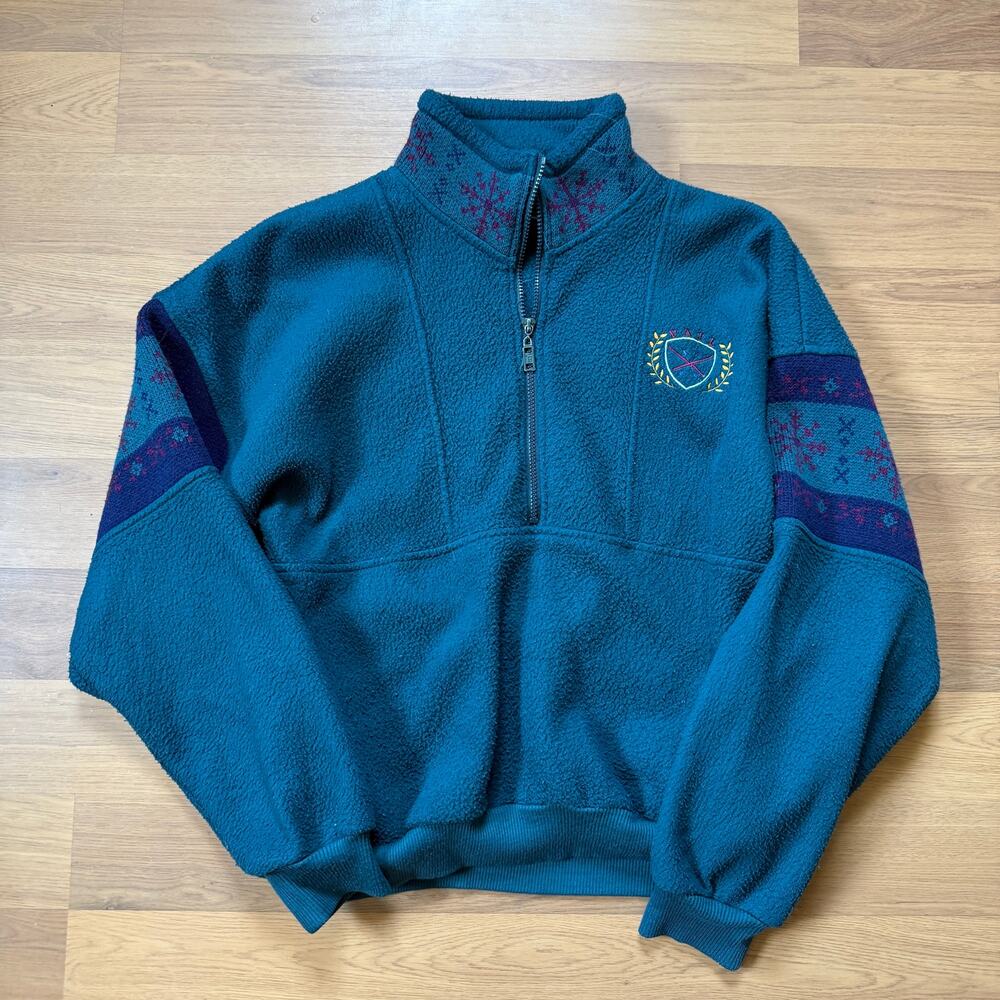 Vintage 90's Vail Colorado Ski Teal Green Purple Zip Up Fleece Jacket Sz Small